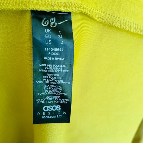 ASOS DESIGN Asymmetric Puff Sleeve Knot Tuck Midi Dress in Lime Size 2 - Picture 13 of 17